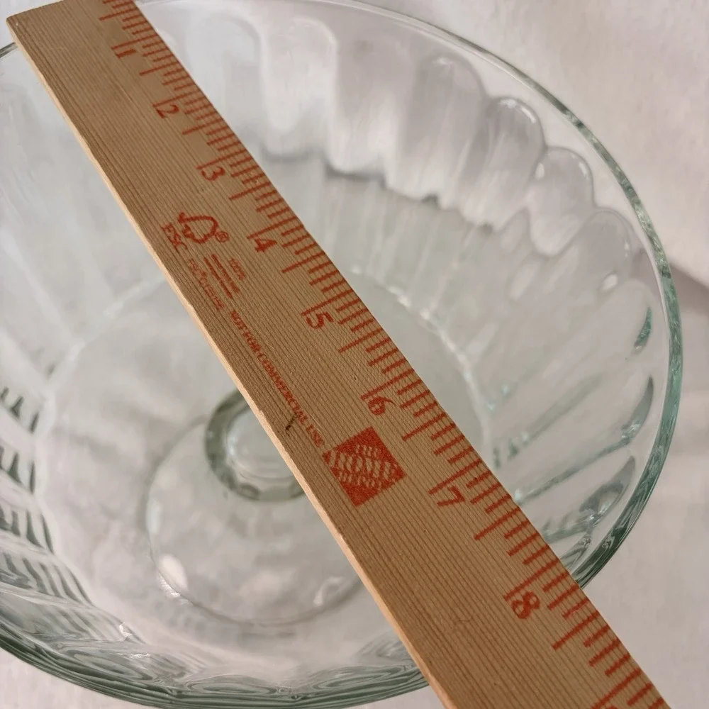 Vintage 70s Ribbed Clear Glass Trifle Bowl Footed Pedestal Base Retro Fluted EVC